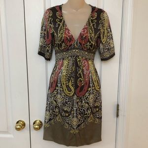 Elie Tahari Silk Damask Plunging Dress